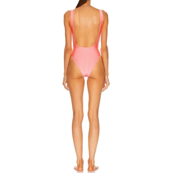 NWT Alexander Wang Rhinestone Logo Cutout Swimsuit Neon Pink One Piece Size S - Picture 2 of 10